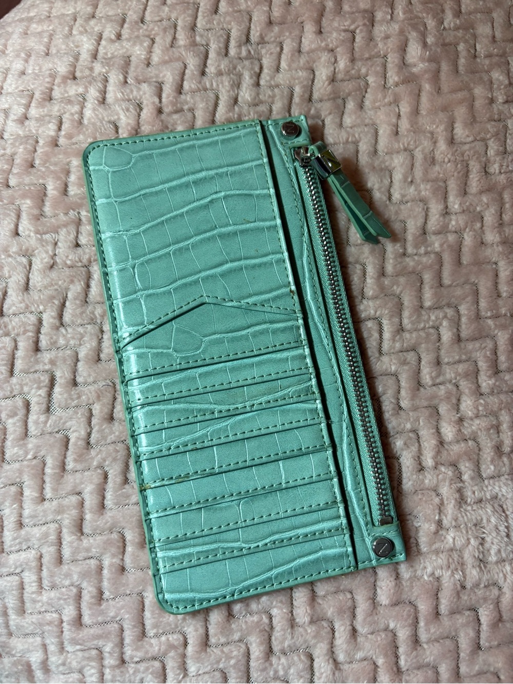 Naturalizer Mint Croc-Embossed Card Wallet with Zip Pocket